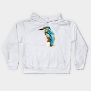 Dramabite Watercolor kingfisher animal bird artistic painting Kids Hoodie